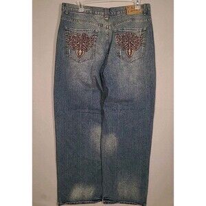 Vtg Brooklyn Xpress Jeans Mens 40x34 (38×31) Baggy Embroidered Wide Leg Skater